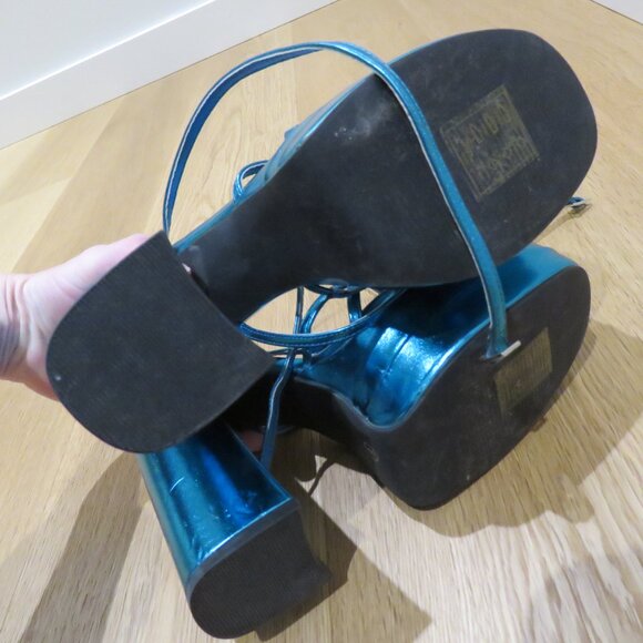 AZALEA WANG Eyes On Me Chunky Platform Sandals in Metallic Blue Y2K Disco Rave 6 - Picture 11 of 11